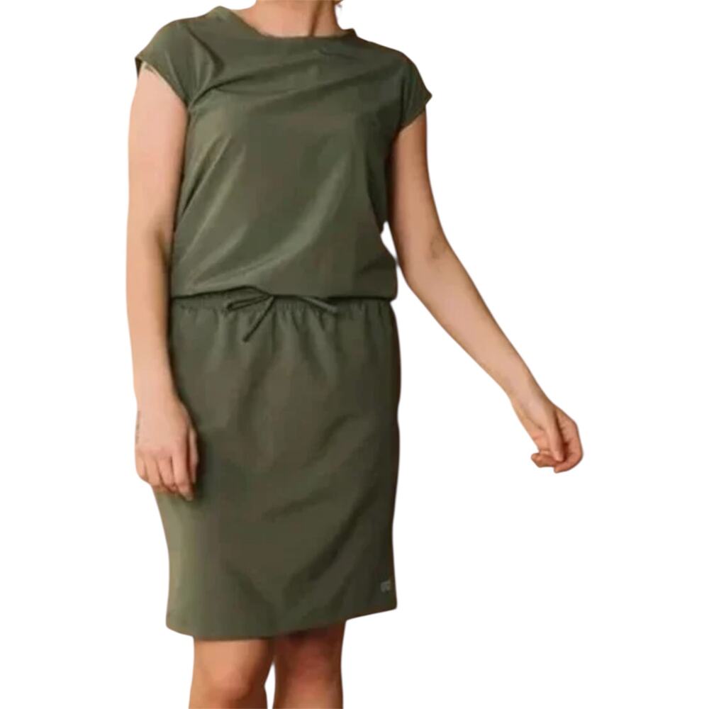 Albion Going Places Blouson Dress Tie Waist Cap Sleeve Zip Pockets Green S